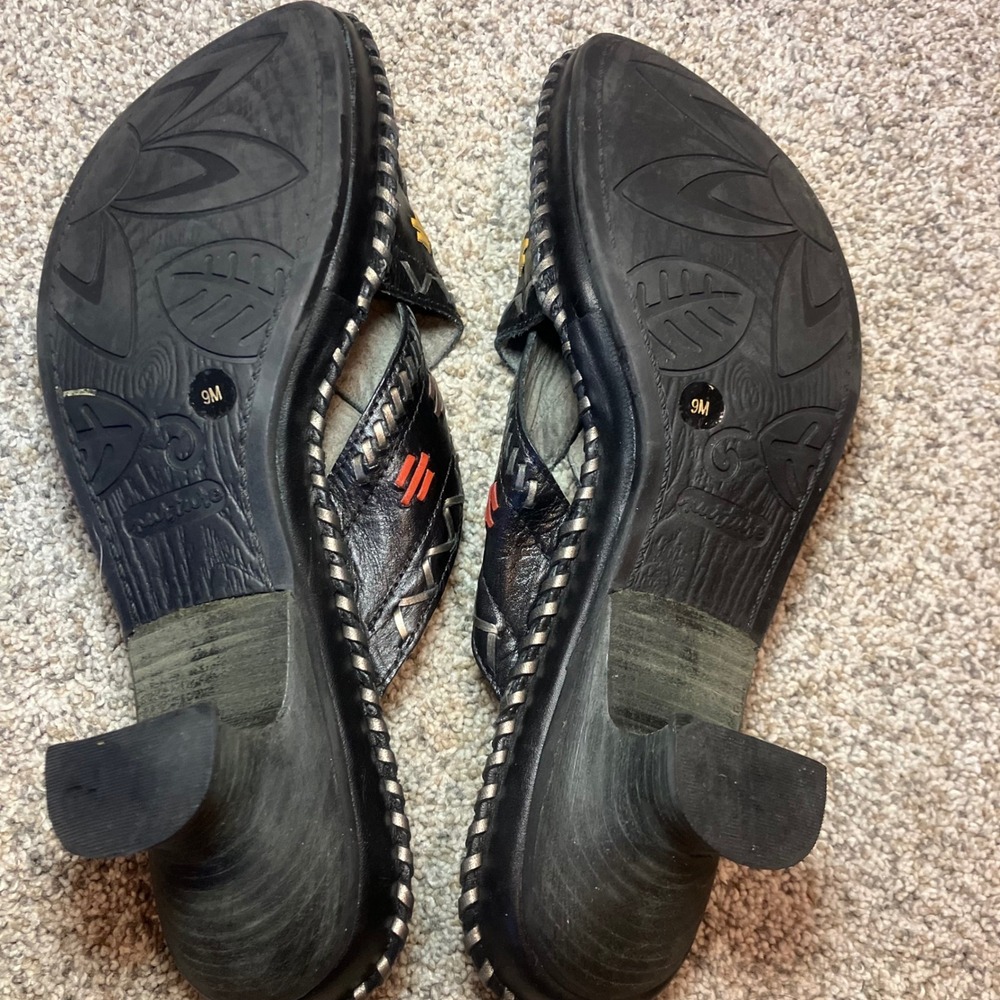 Nurture Womens Black Leather Whipstitch Embroidered Kitten Heel Slide Sandals 9M - Picture 6 of 9